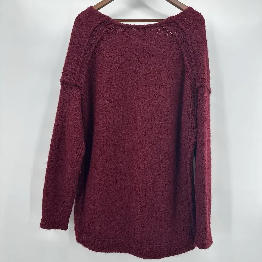 Free People‎ Sweater Womens Medium Purple Alpaca Wine Boucle Lofty Boxy Slouchy